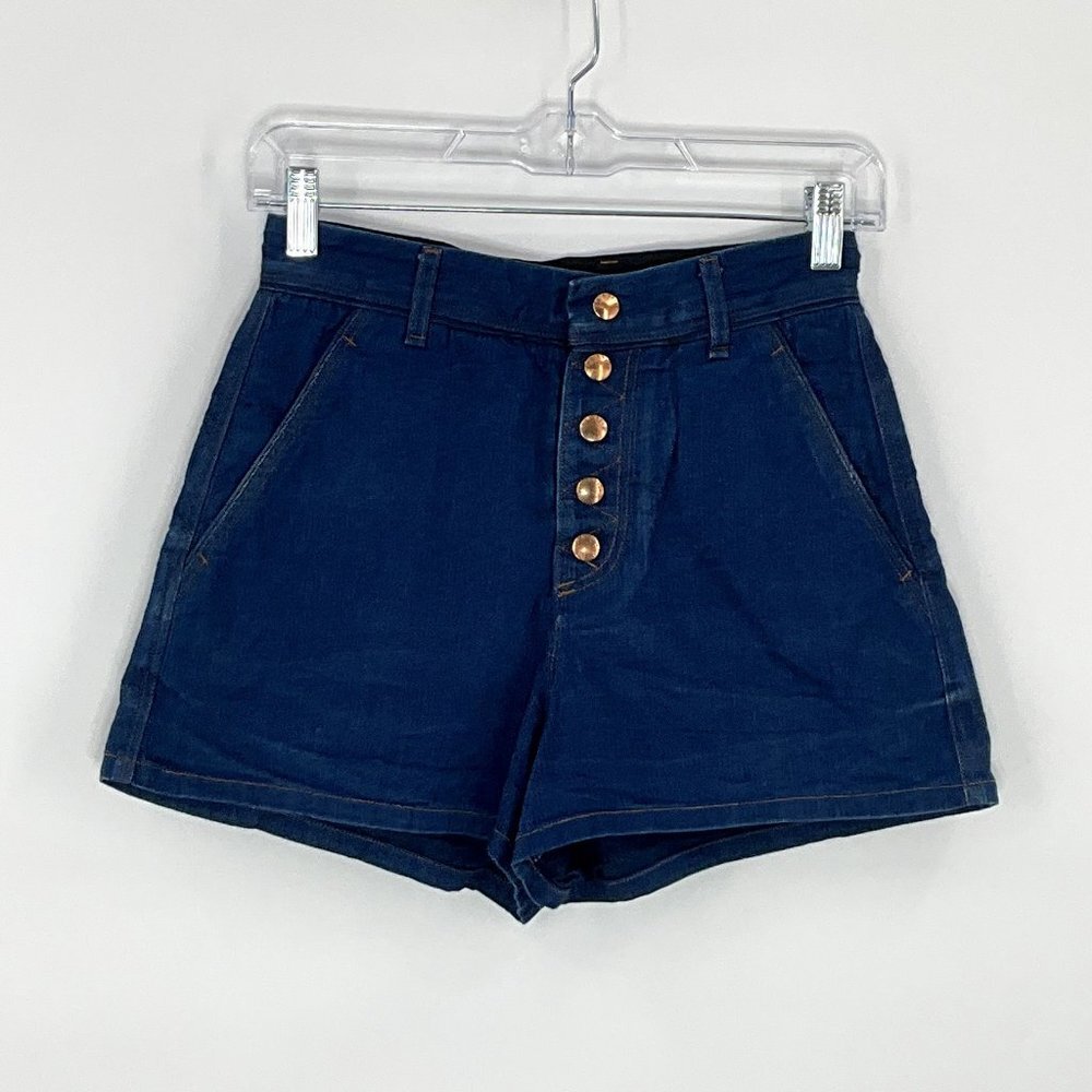Rag & Bone Shorts Women 0 Blue 100% Cotton Front Buttons Pockets High Rise Denim